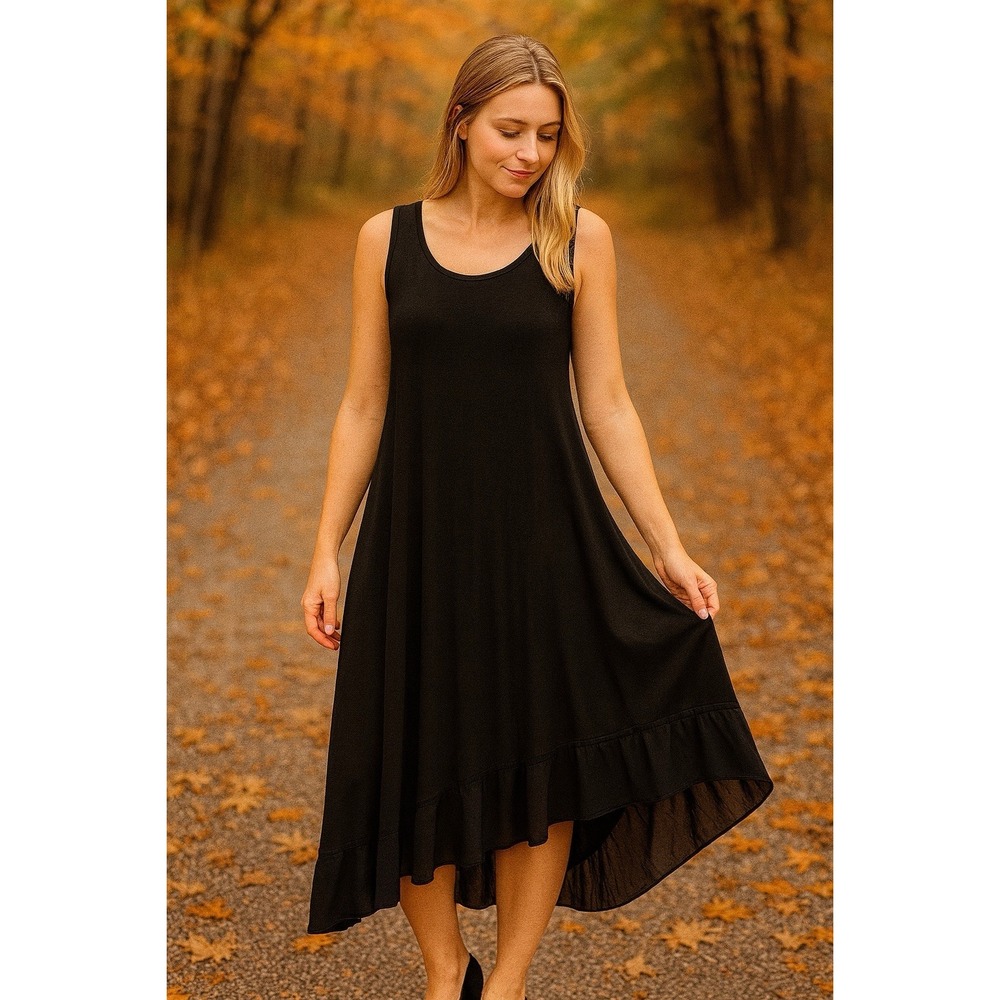 Eileen Fisher Asymmetric Hem Midi Dress PS Black‎ Sleeveless Whimsigoth Witchy